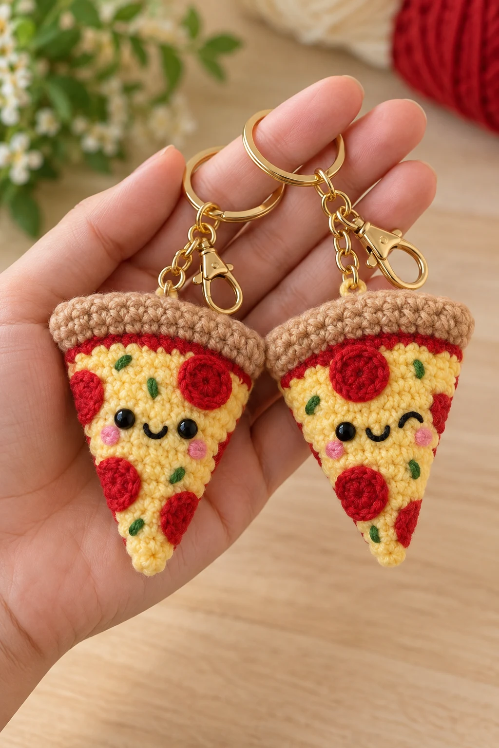 Crochet Pizza Slice Couple Keychains — couple crochet keychain style outfit