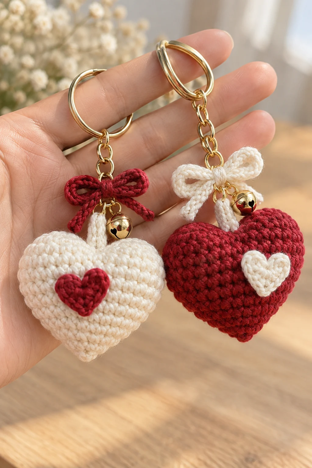Heart-Shaped Couple Crochet Keychain — couple crochet keychain style outfit