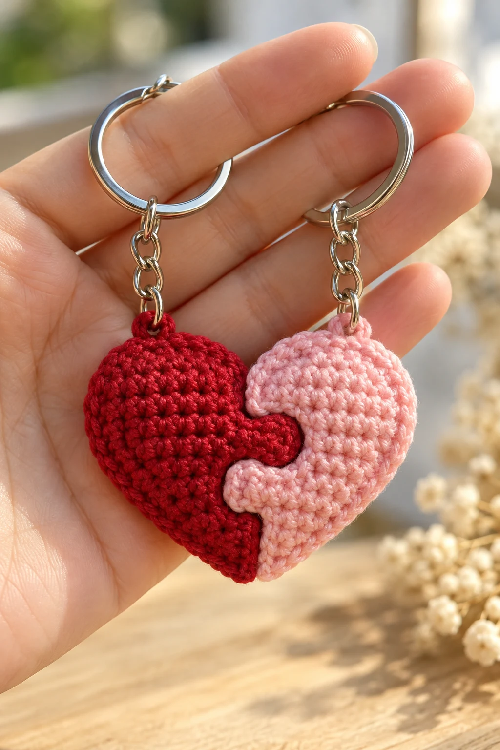 Interlocking Puzzle Heart Couple Keychains — couple crochet keychain style outfit
