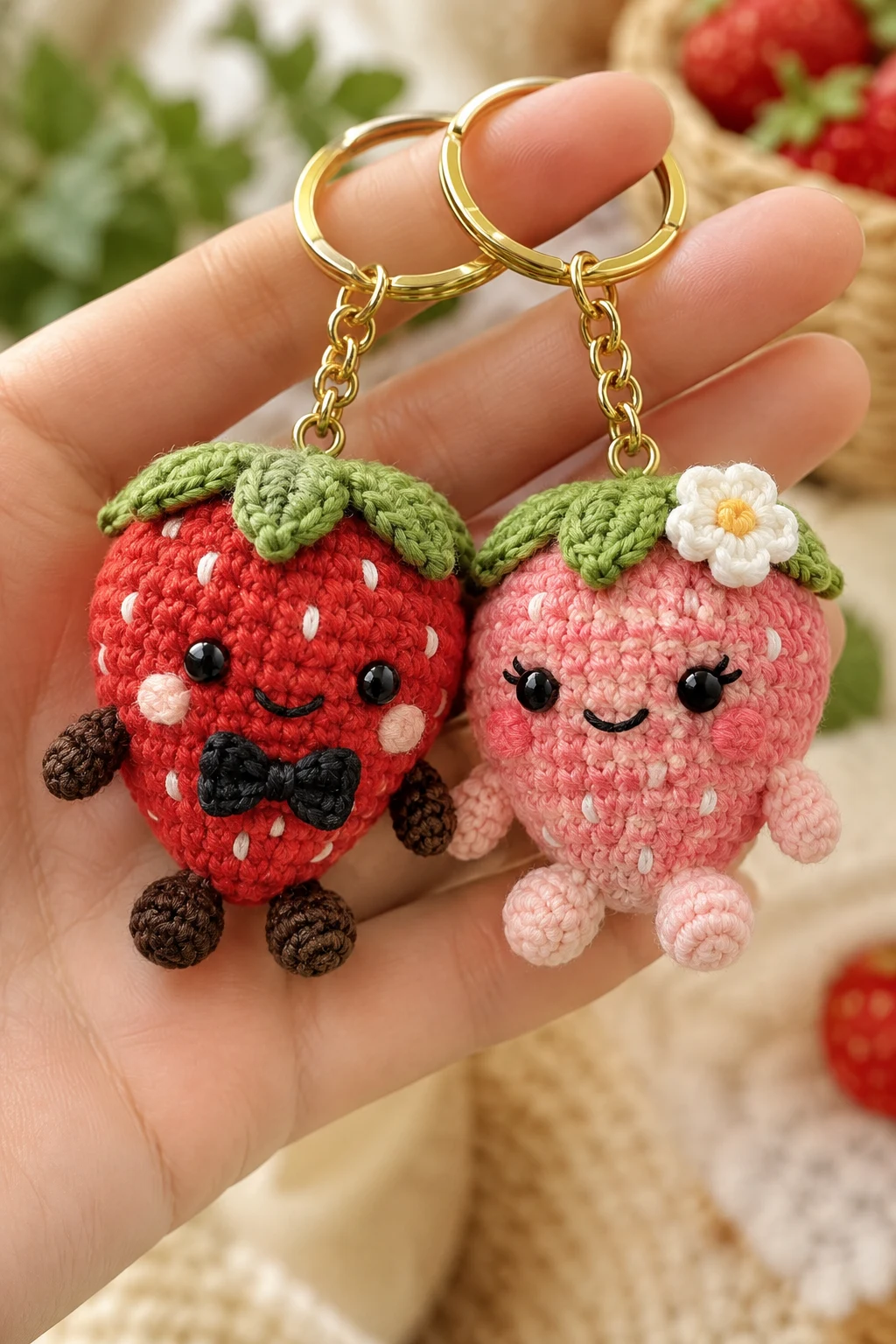 Strawberry Couple Crochet Keychain — couple crochet keychain style outfit