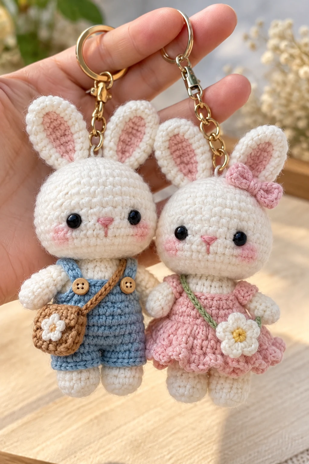 Crochet Couple Bunny Keychains — couple crochet keychain style outfit
