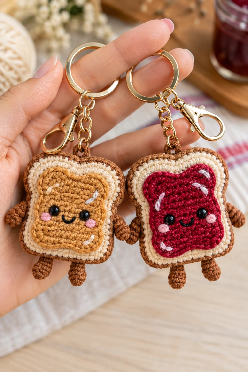 Peanut Butter and Jelly Couple Keychains — couple crochet keychain style outfit