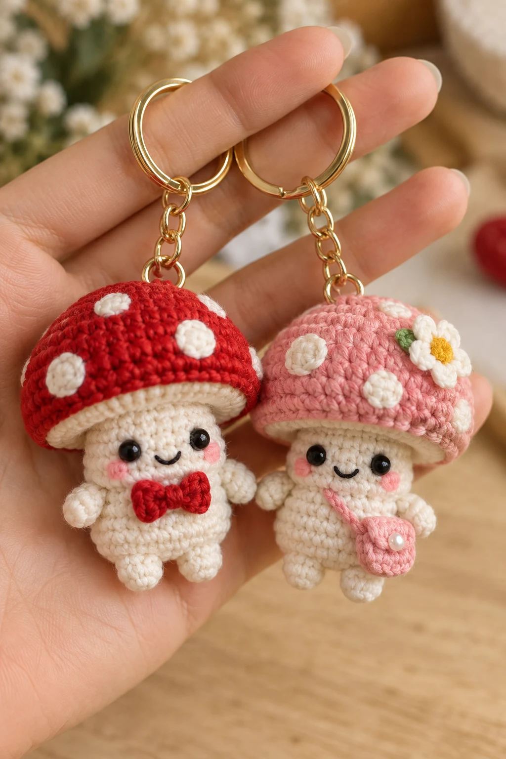 Matching Mushroom Couple Keychains — couple crochet keychain style outfit