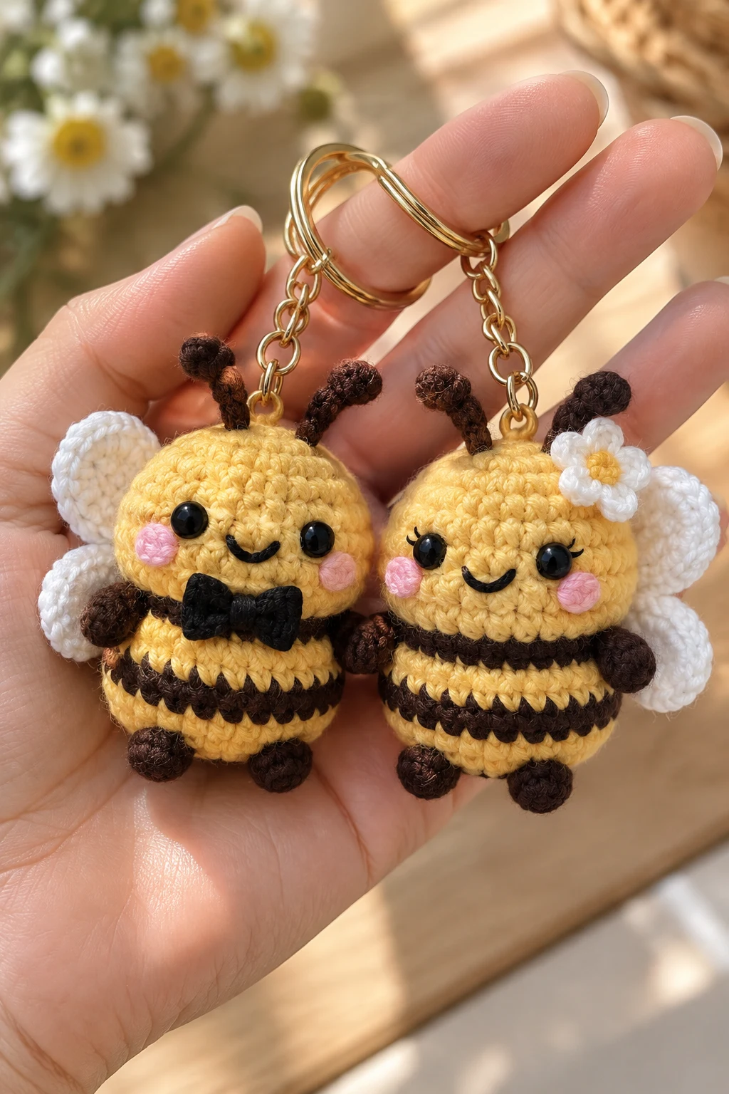Crochet Bee Couple Keychains — couple keychain crochet ideas style outfit