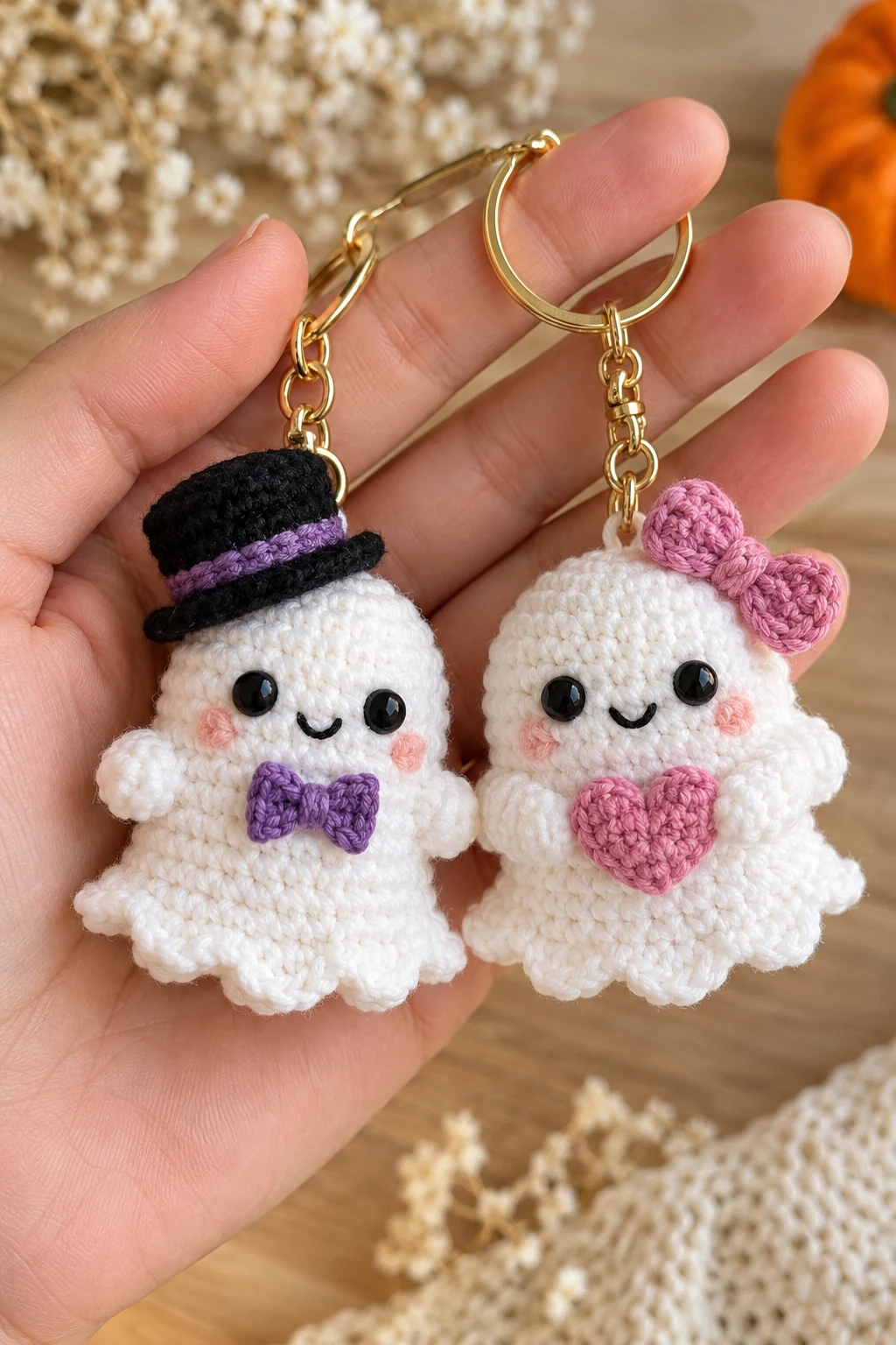 Matching Ghost Couple Crochet Keychains — couple keychain crochet ideas style outfit