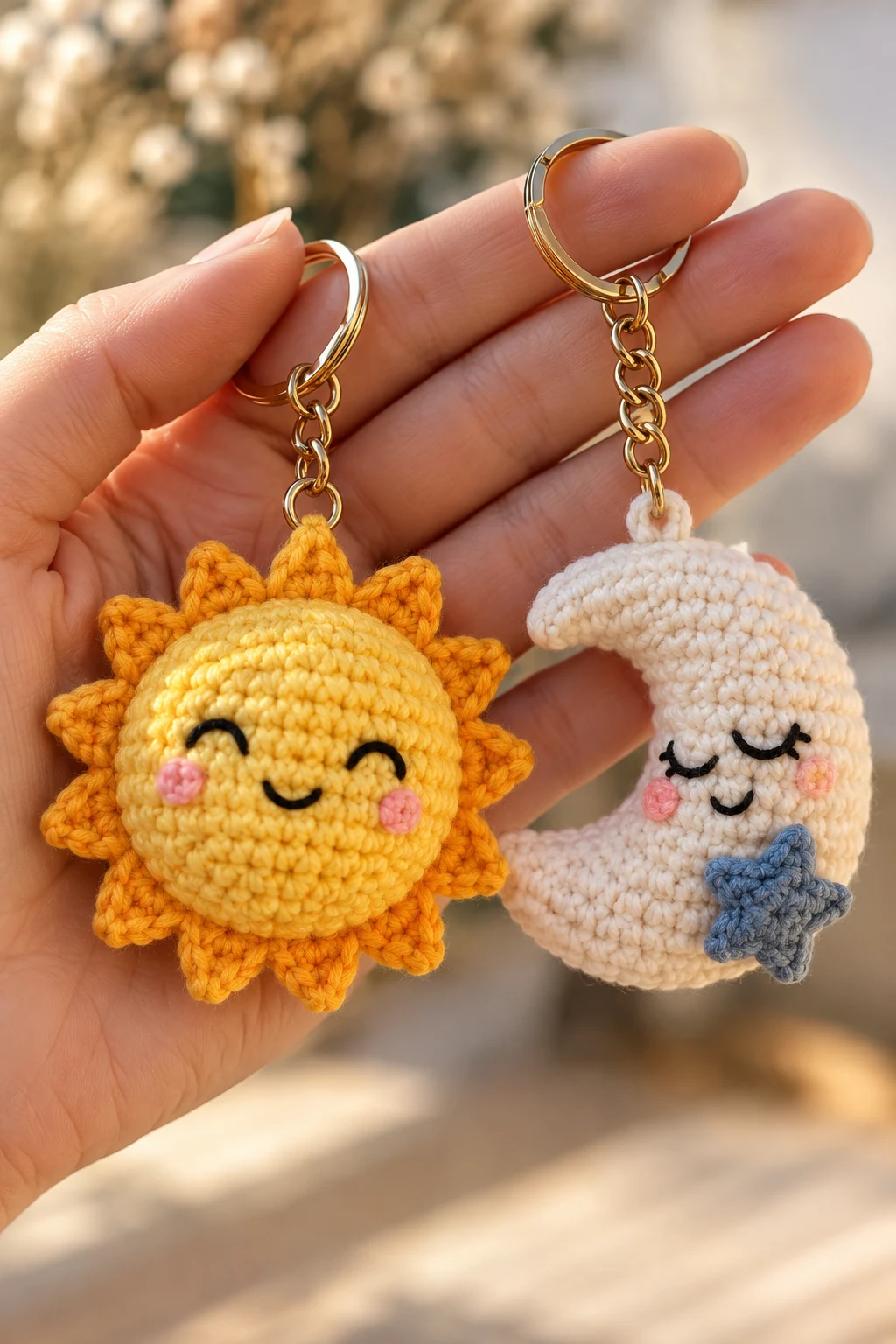Crochet Sun and Moon Couple Keychains — couple keychain crochet ideas style outfit