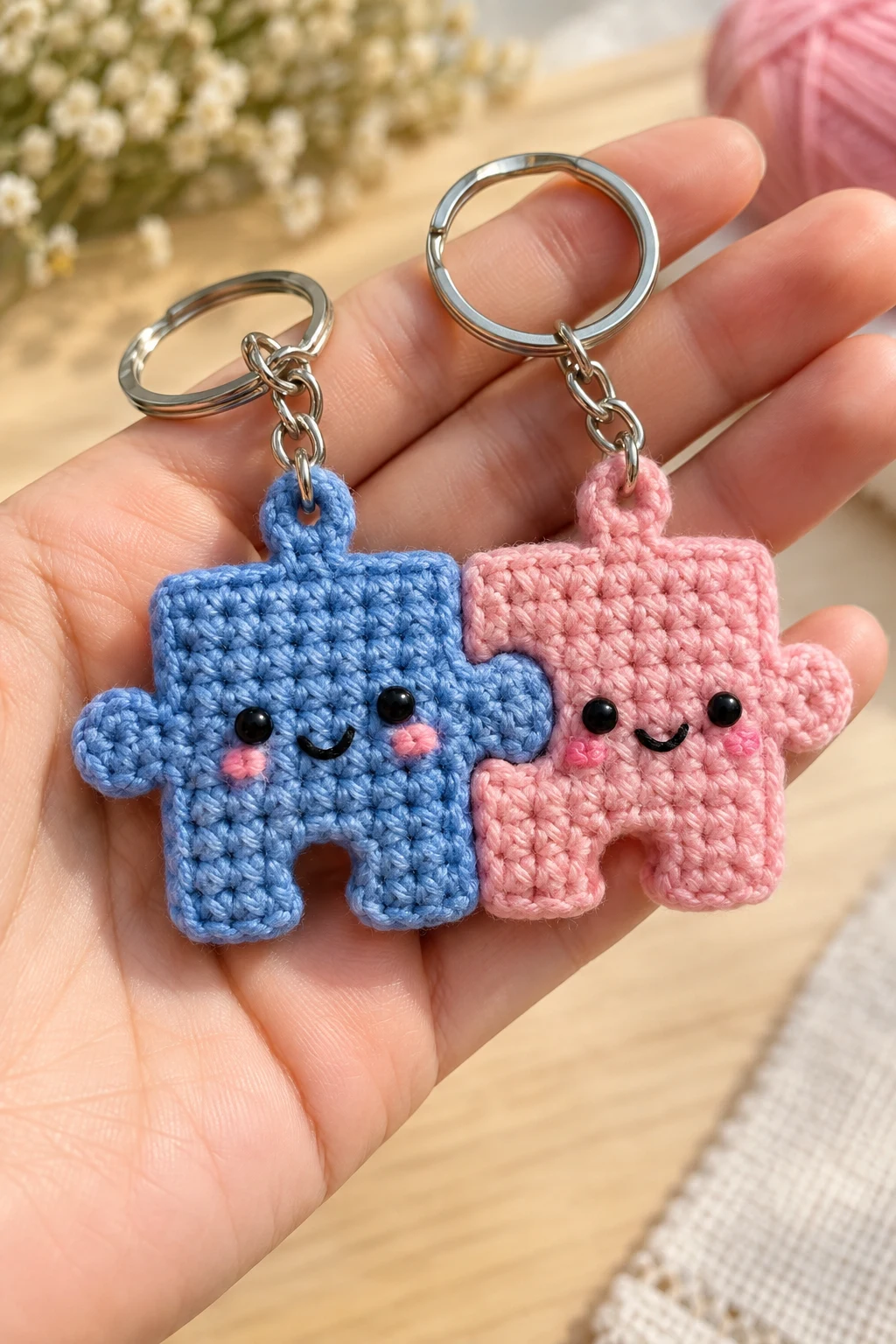 Crochet Puzzle Piece Couple Keychains — couple keychain crochet ideas style outfit