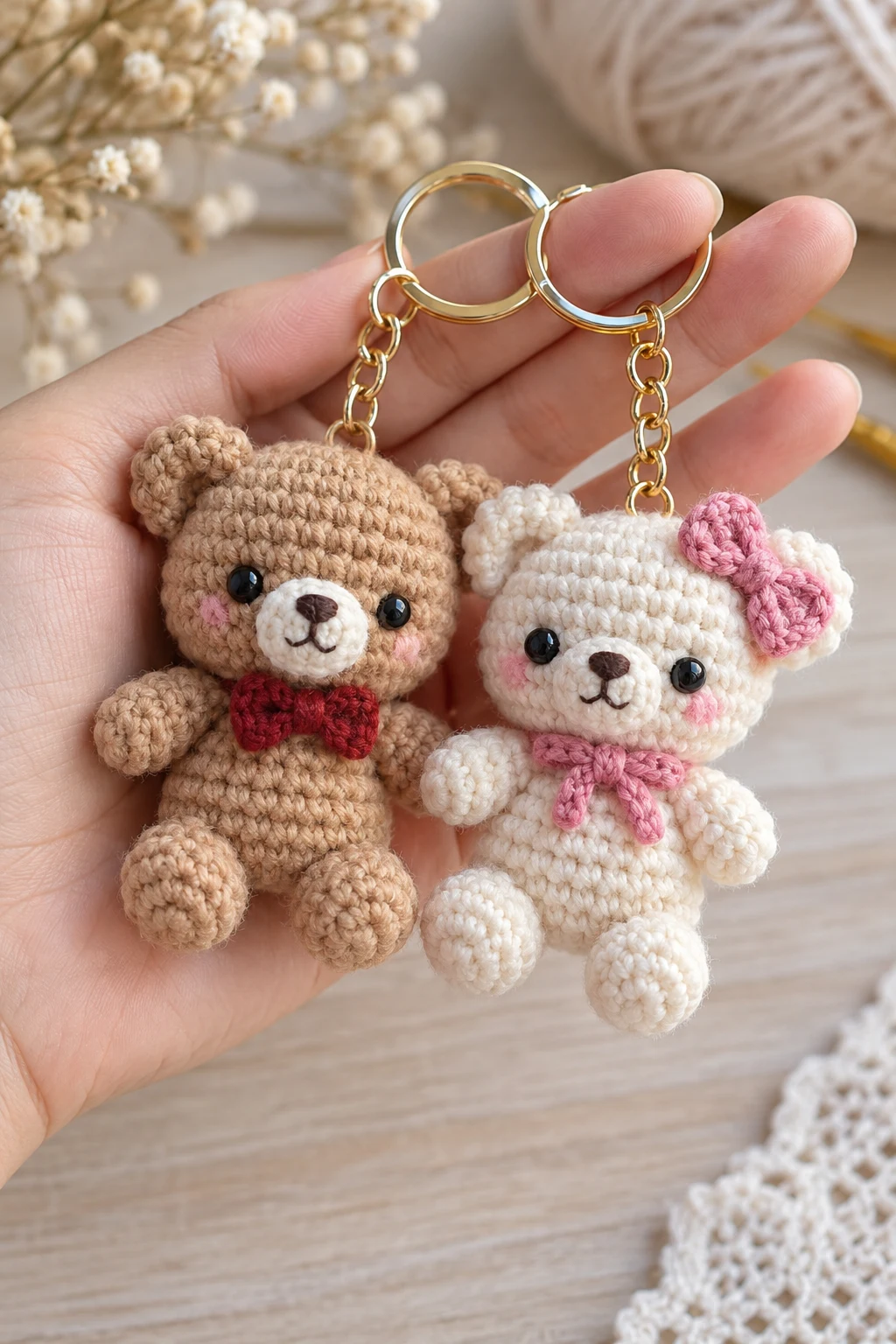 Matching Teddy Bear Couple Keychains — couple keychain crochet ideas style outfit