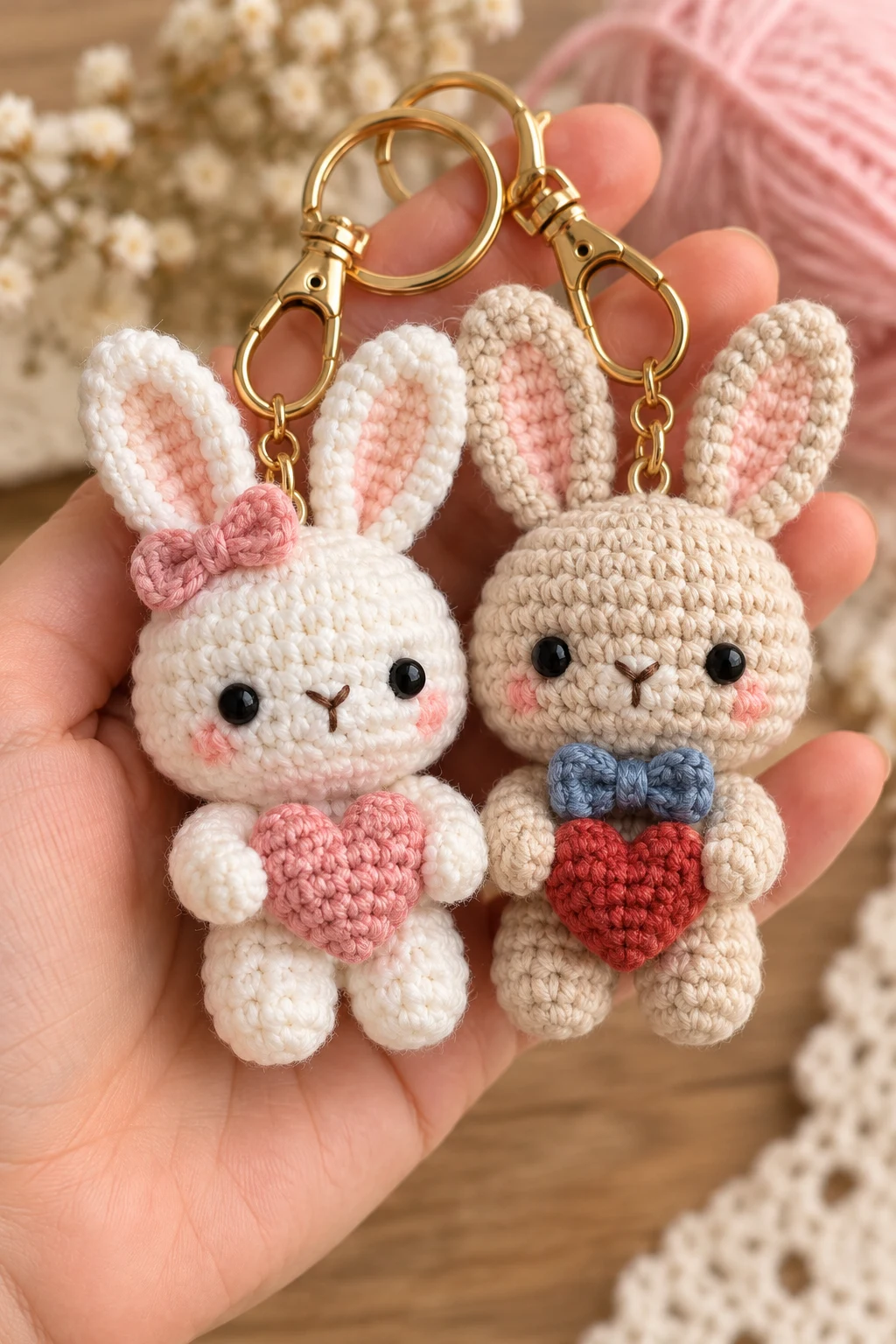 Crochet Couple Bunny Keychains — couple keychain crochet ideas style outfit