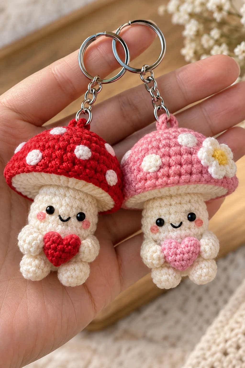 Matching Mushroom Couple Keychains — couple keychain crochet ideas style outfit
