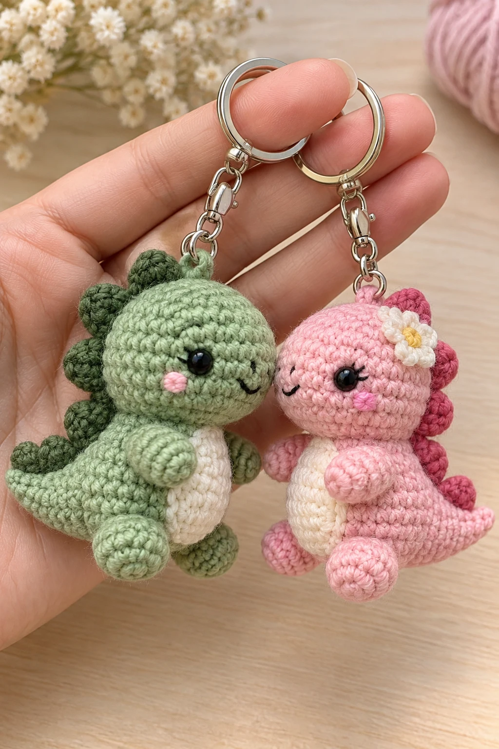 Mini Dinosaur Couple Crochet Keychains — couple keychain crochet ideas style outfit