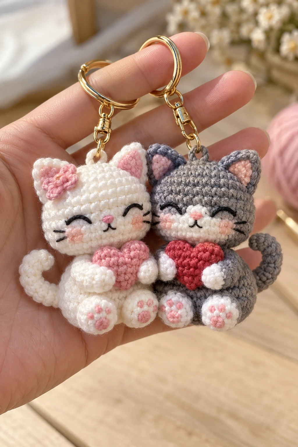 Crochet Cat Couple Keychains — couple keychain crochet ideas style outfit