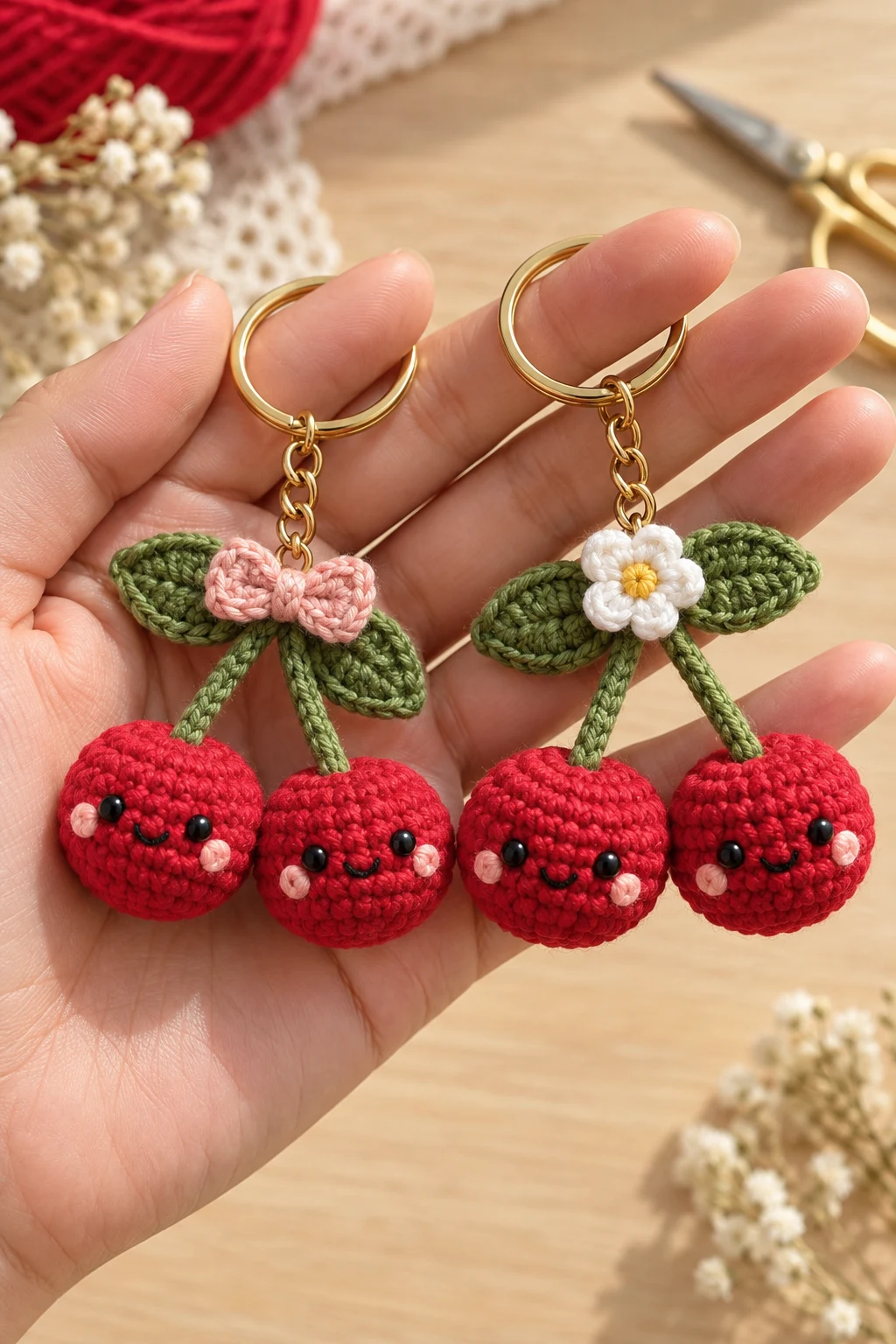 Matching Cherry Couple Keychains — couple keychain crochet ideas style outfit