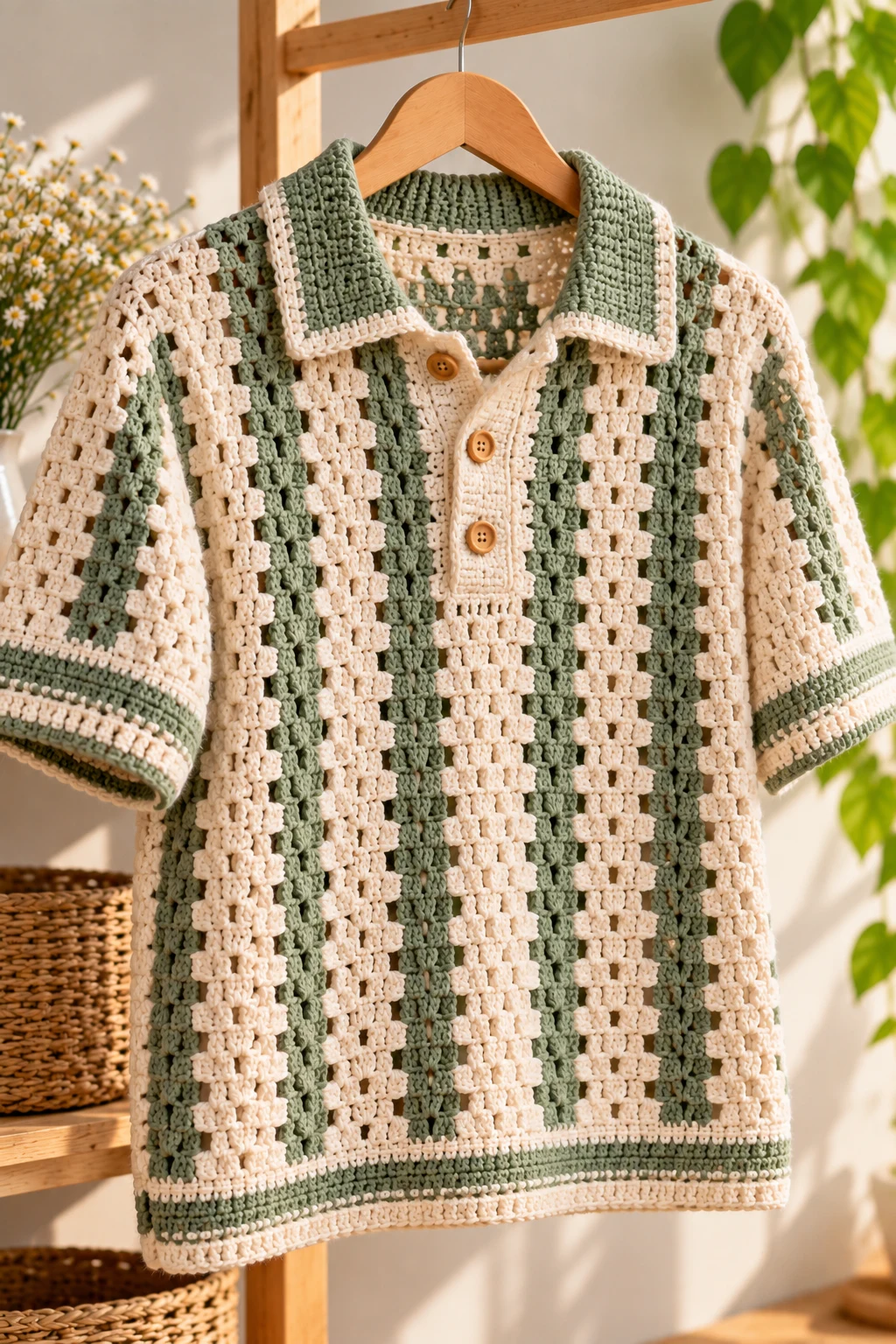 Textured Crochet Polo Shirt — crochet apparel