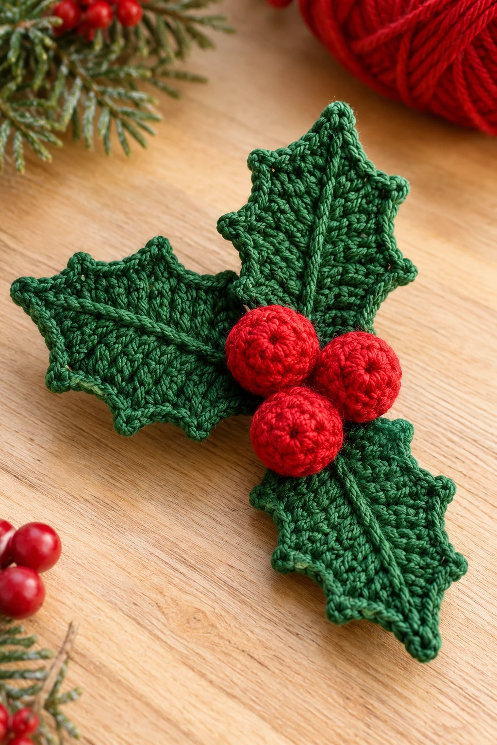 Festive Holly Leaves and Red Berries — crochet applique patterns free christmas style outfit
