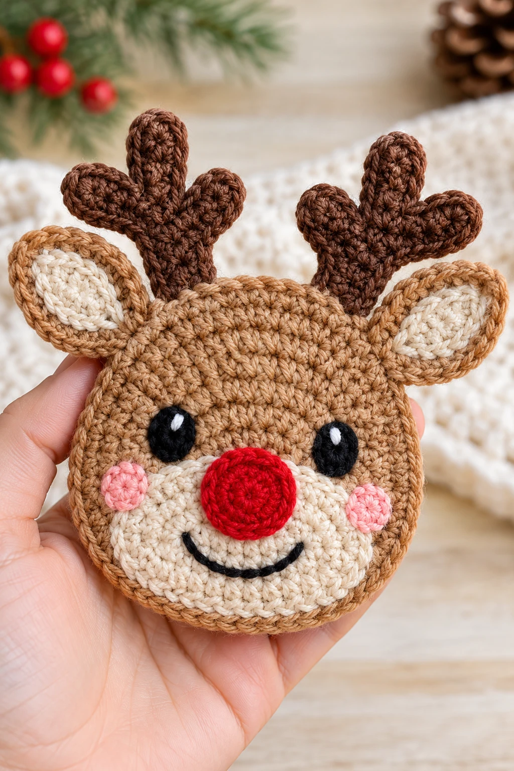 Cute Reindeer Face — crochet applique patterns free christmas style outfit
