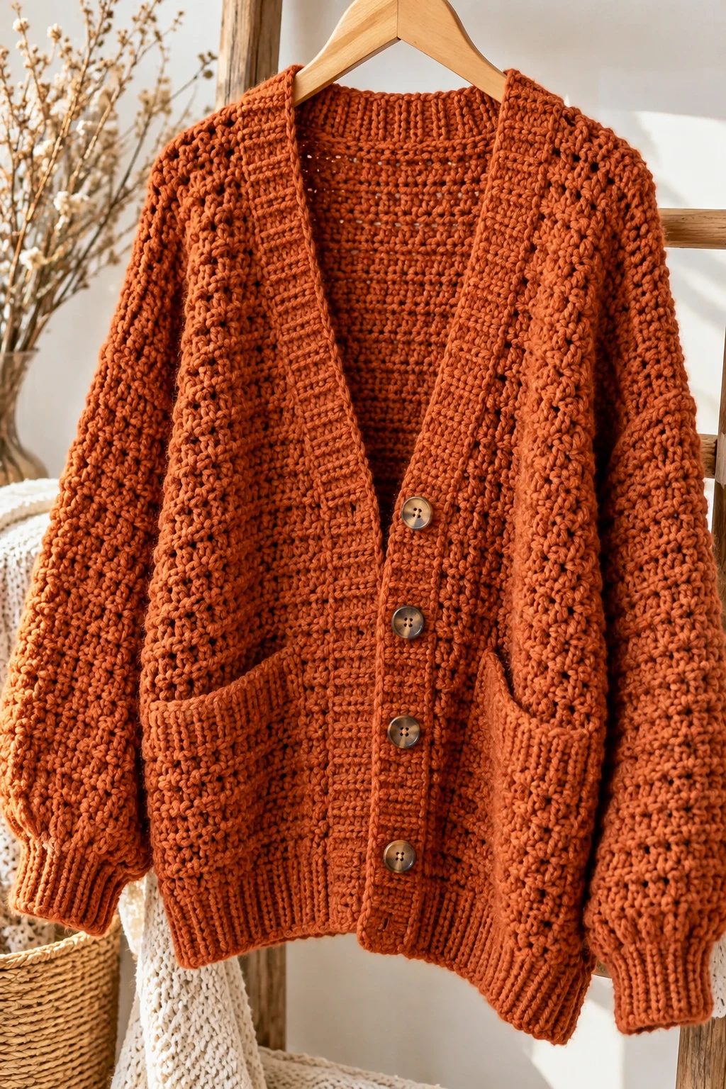 The Oversized Pumpkin-Spice Cardigan — crochet autumn clothes style outfit