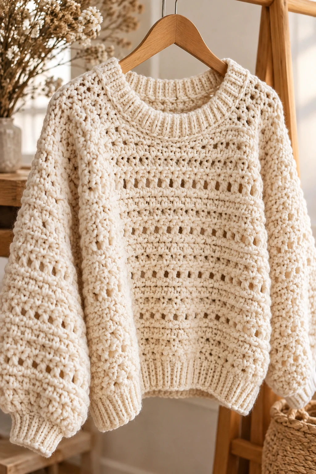 The Chunky Cream Crochet Sweater — crochet autumn clothes style outfit