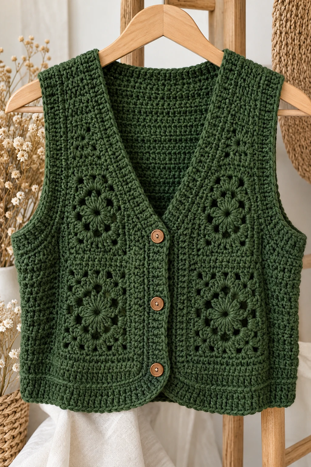 The Forest Green Crochet Vest — crochet autumn clothes style outfit
