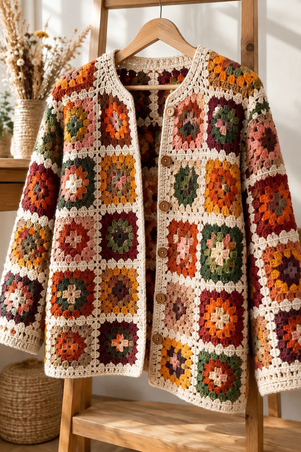 The Granny Square Patchwork Jacket — crochet autumn clothes style outfit