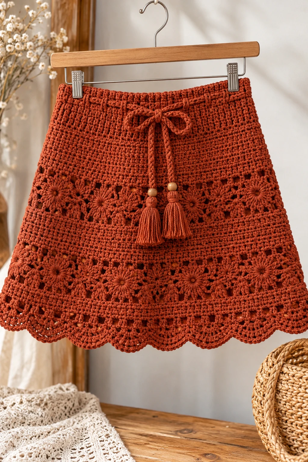 The Rust-Colored Crochet Mini Skirt — crochet autumn clothes style outfit