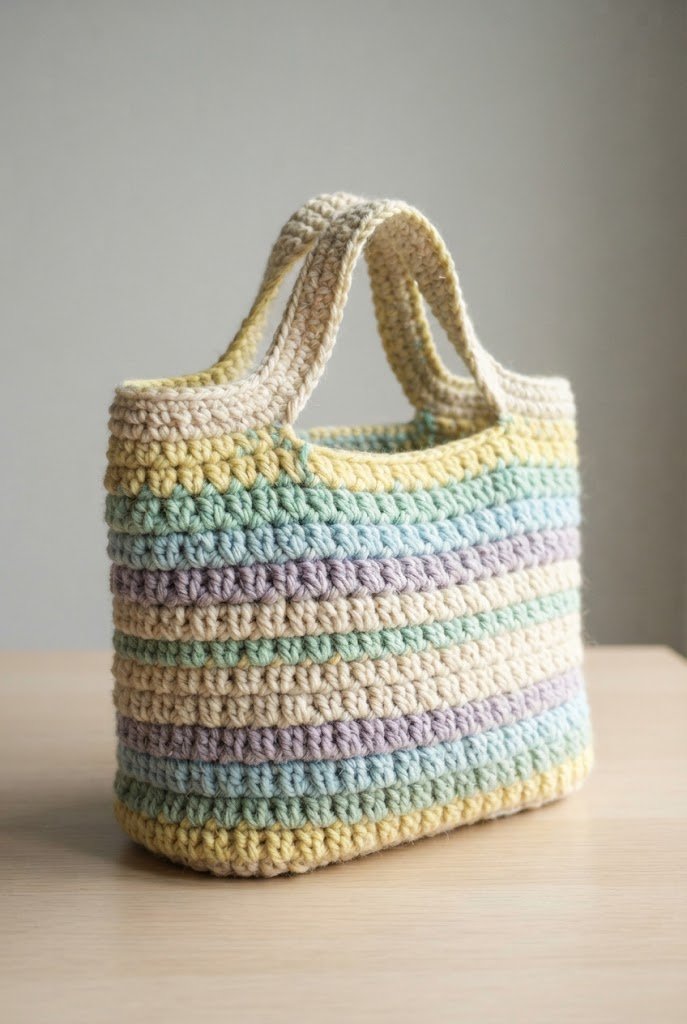 The Classic Pastel Stitches Tote — crochet baby bag style outfit