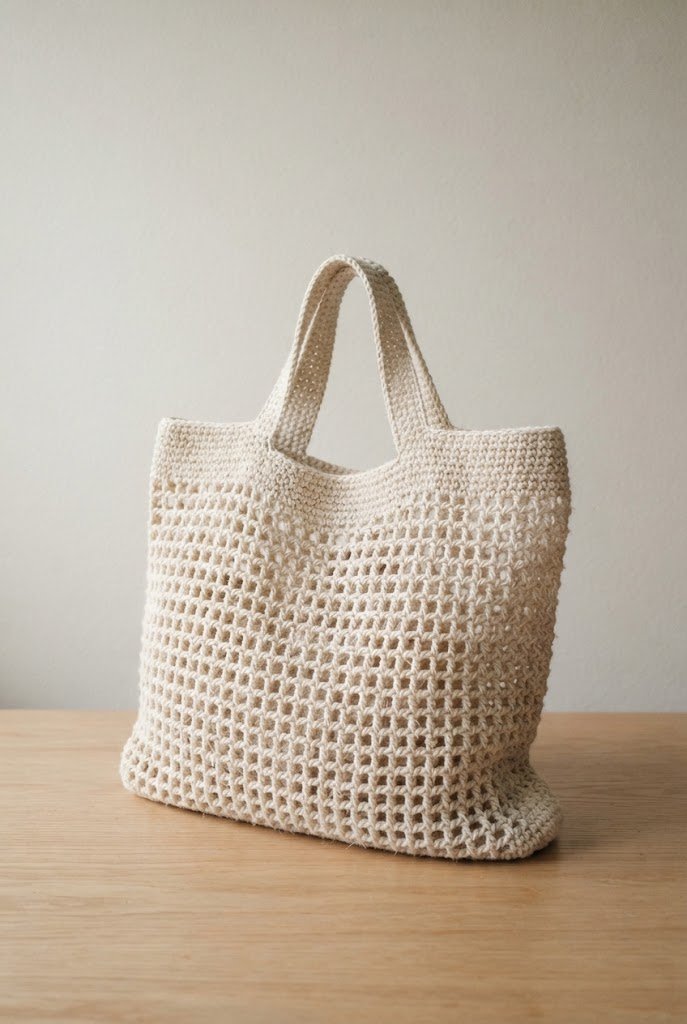 The Lightweight Mesh Stitch Carryall — crochet baby bag style outfit