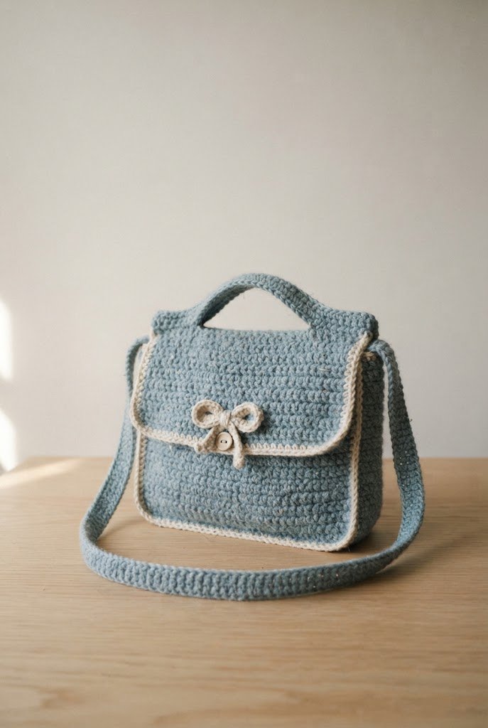 Baby Blue Heirloom Satchel — crochet baby bag style outfit