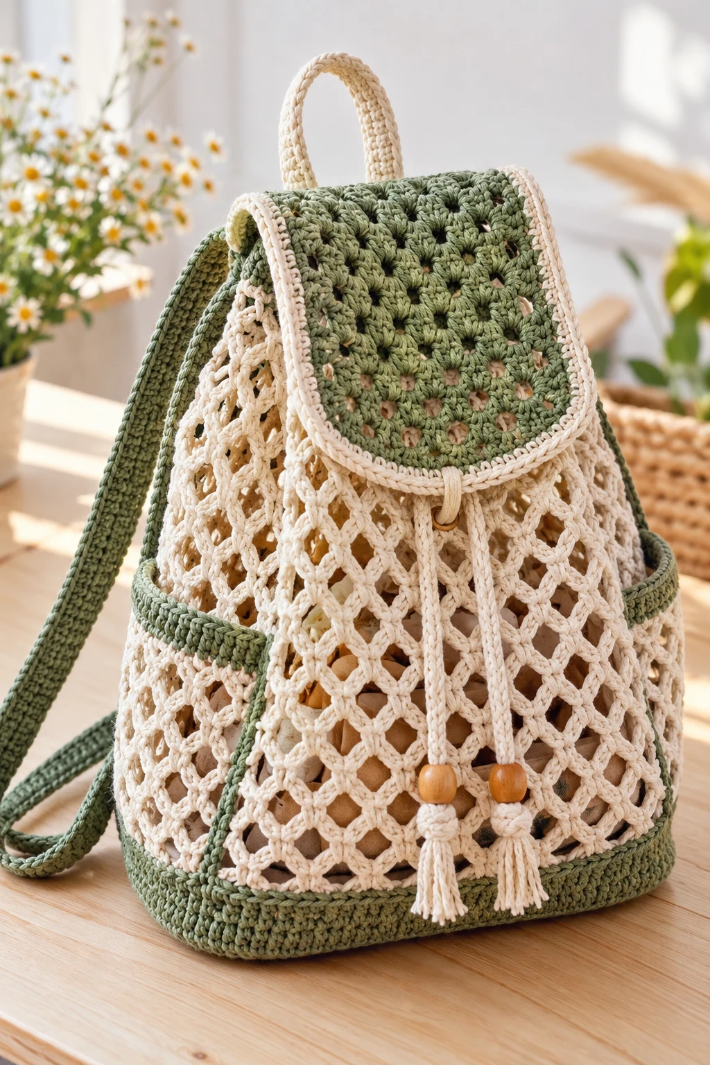 Openwork Mesh Backpack — Crochet Backpack Patterns style outfit