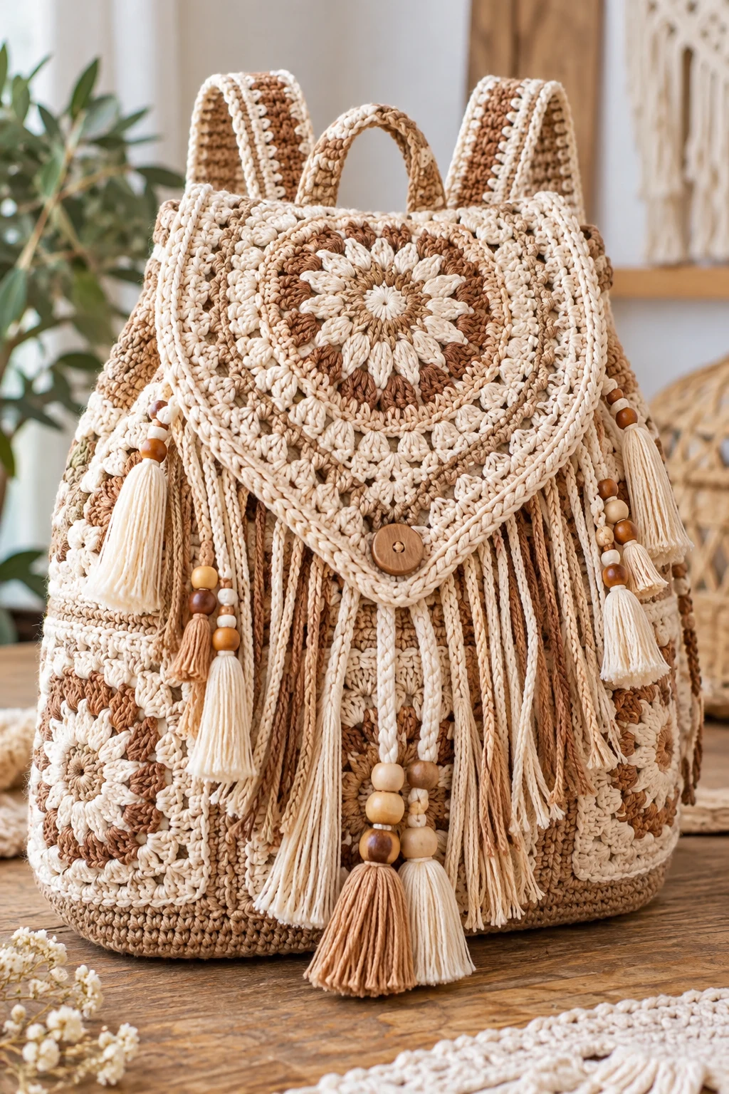 Bohemian Crochet Backpack With Fringe — Crochet Backpack Patterns style outfit