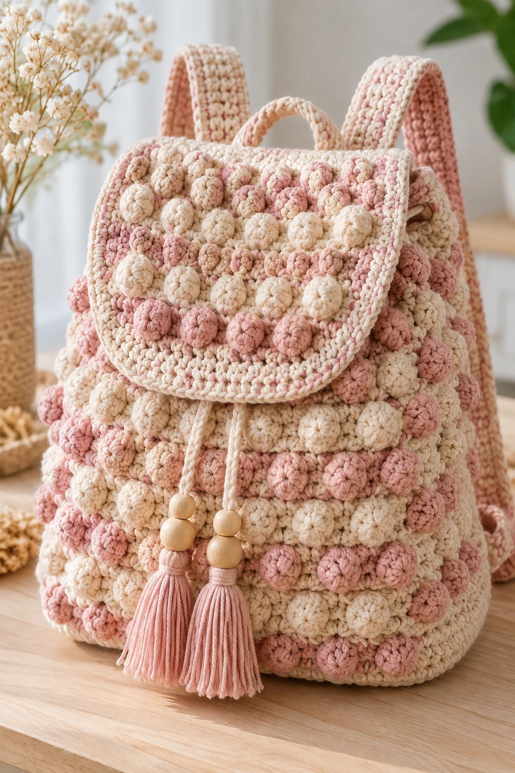 Textured Bobble Stitch Backpack — Crochet Backpack Patterns style outfit