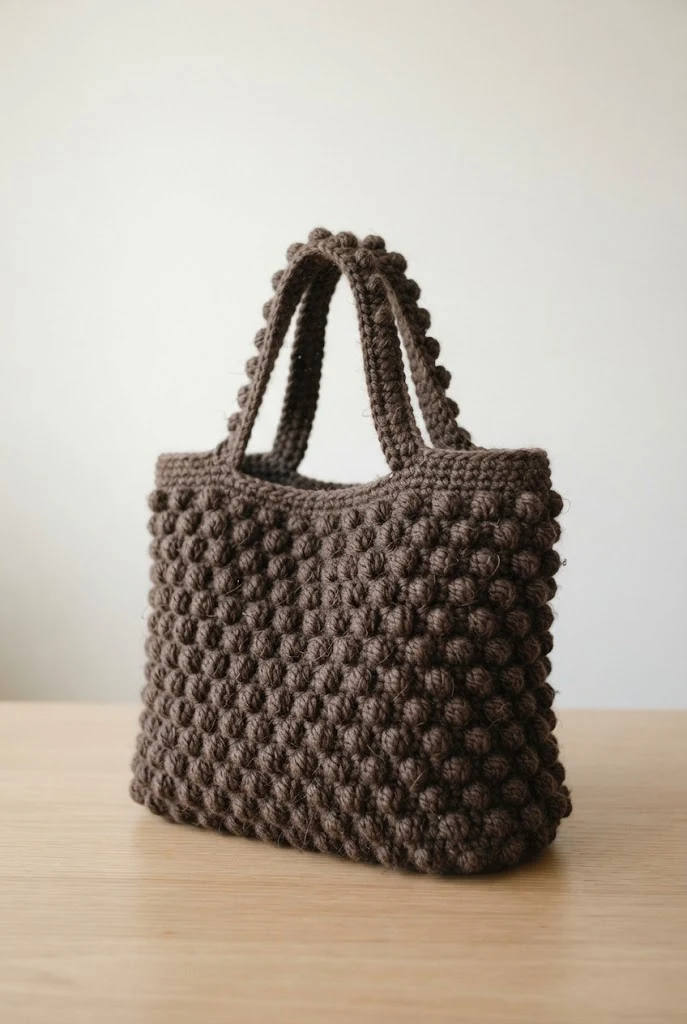 Espresso Bobble Stitch Tote — crochet bag brown style outfit