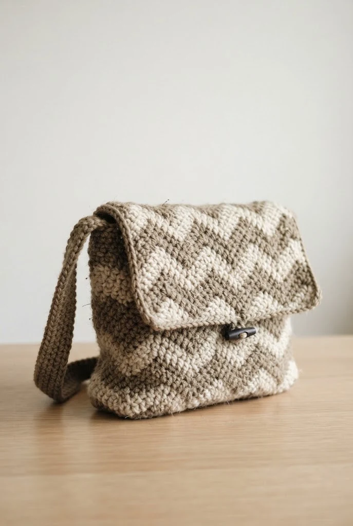 Caramel Chevron Messenger — crochet bag brown style outfit