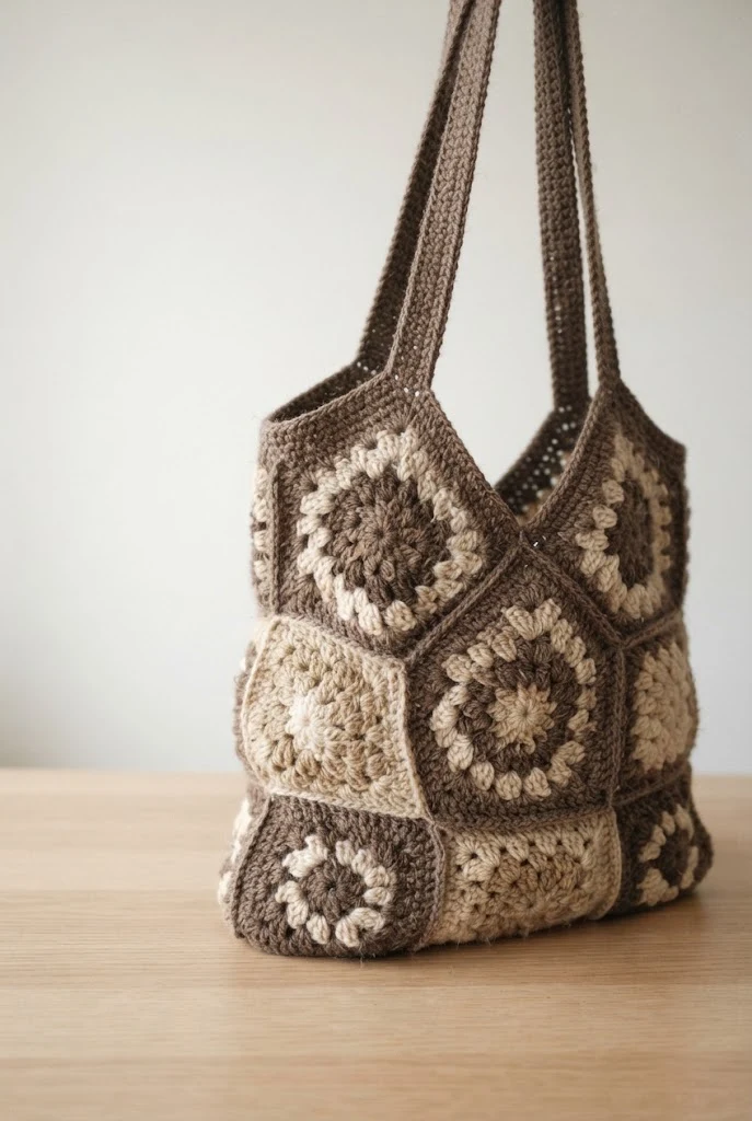 Walnut Granny Square Shopper — crochet bag brown style outfit