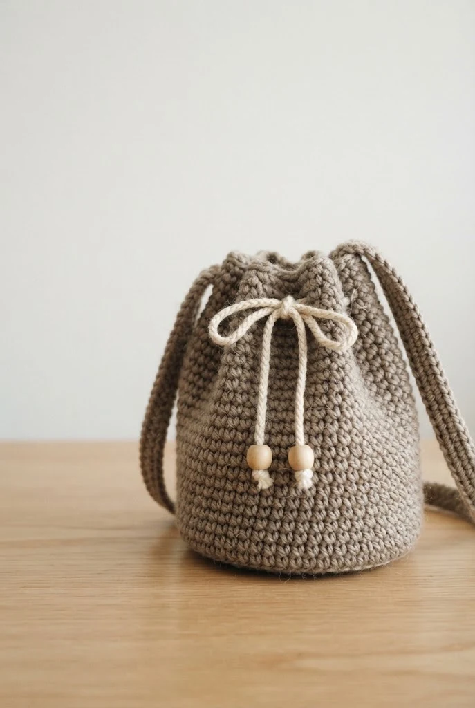 Toasted Almond Drawstring Pouch — crochet bag brown style outfit