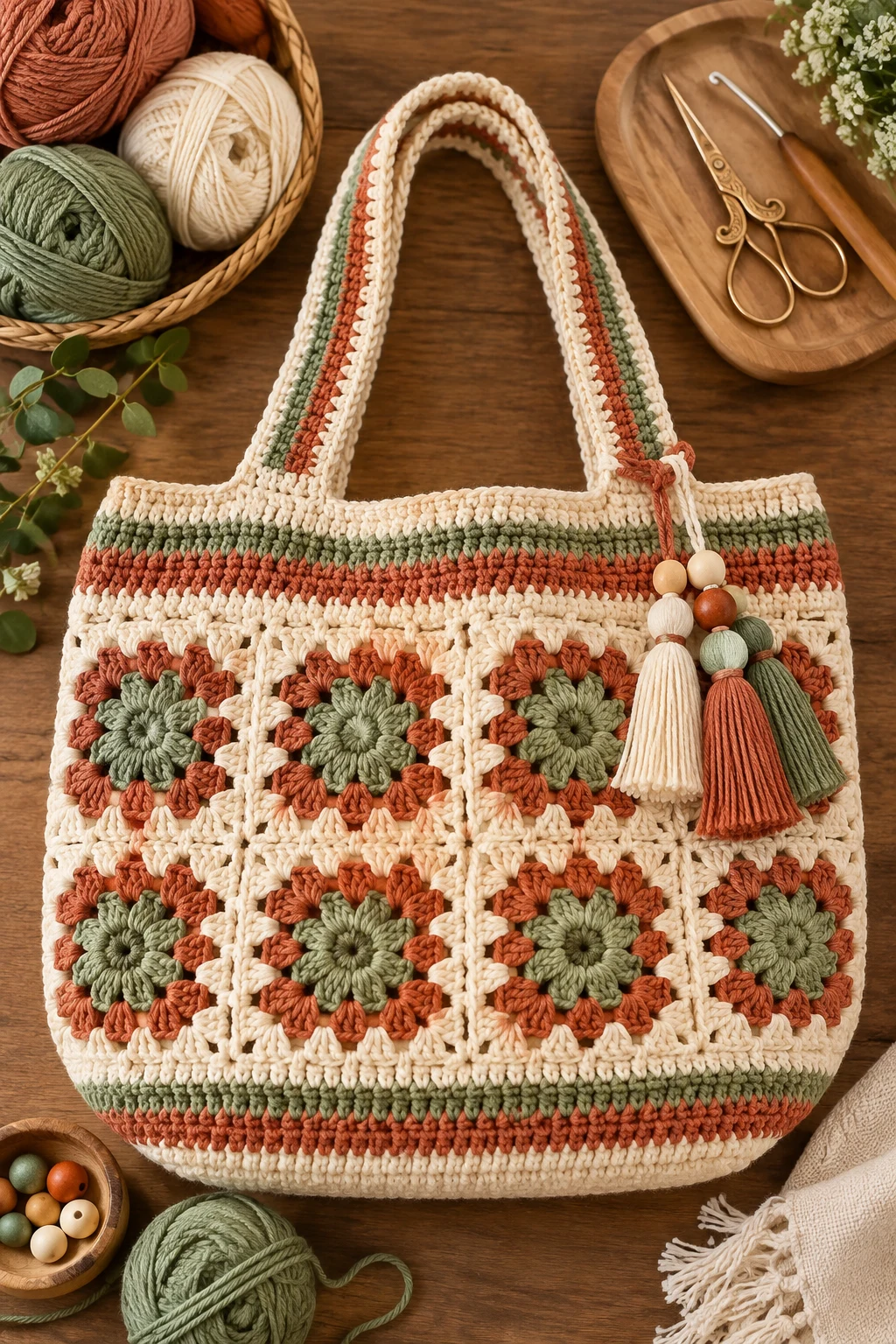 Cream, Terracotta & Sage — crochet bag color combination style outfit