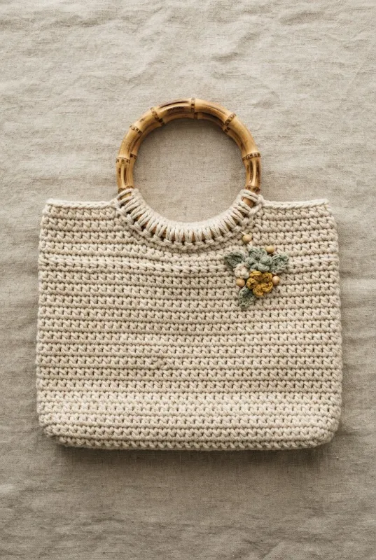 Structured Bamboo Ring Handles — crochet bag decoration