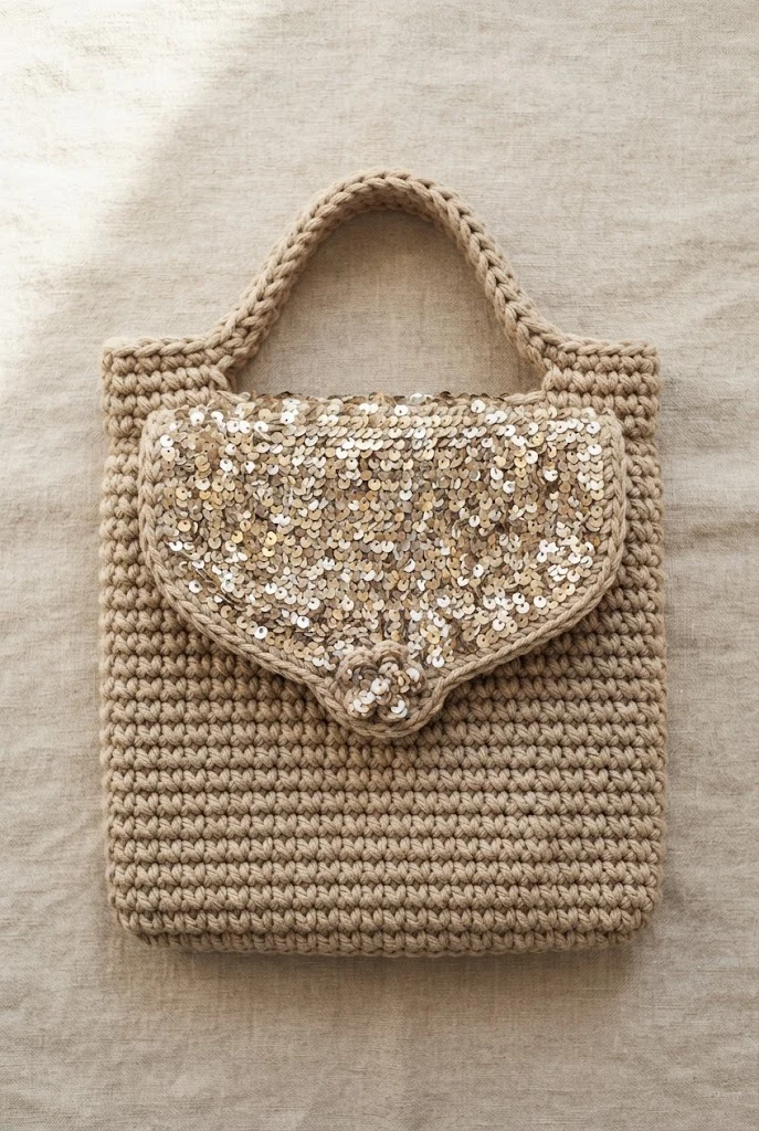 Shimmering Sequin Flaps — crochet bag decoration