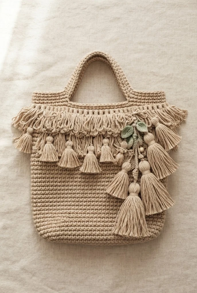 Tonal Fringe and Tassels — crochet bag decoration