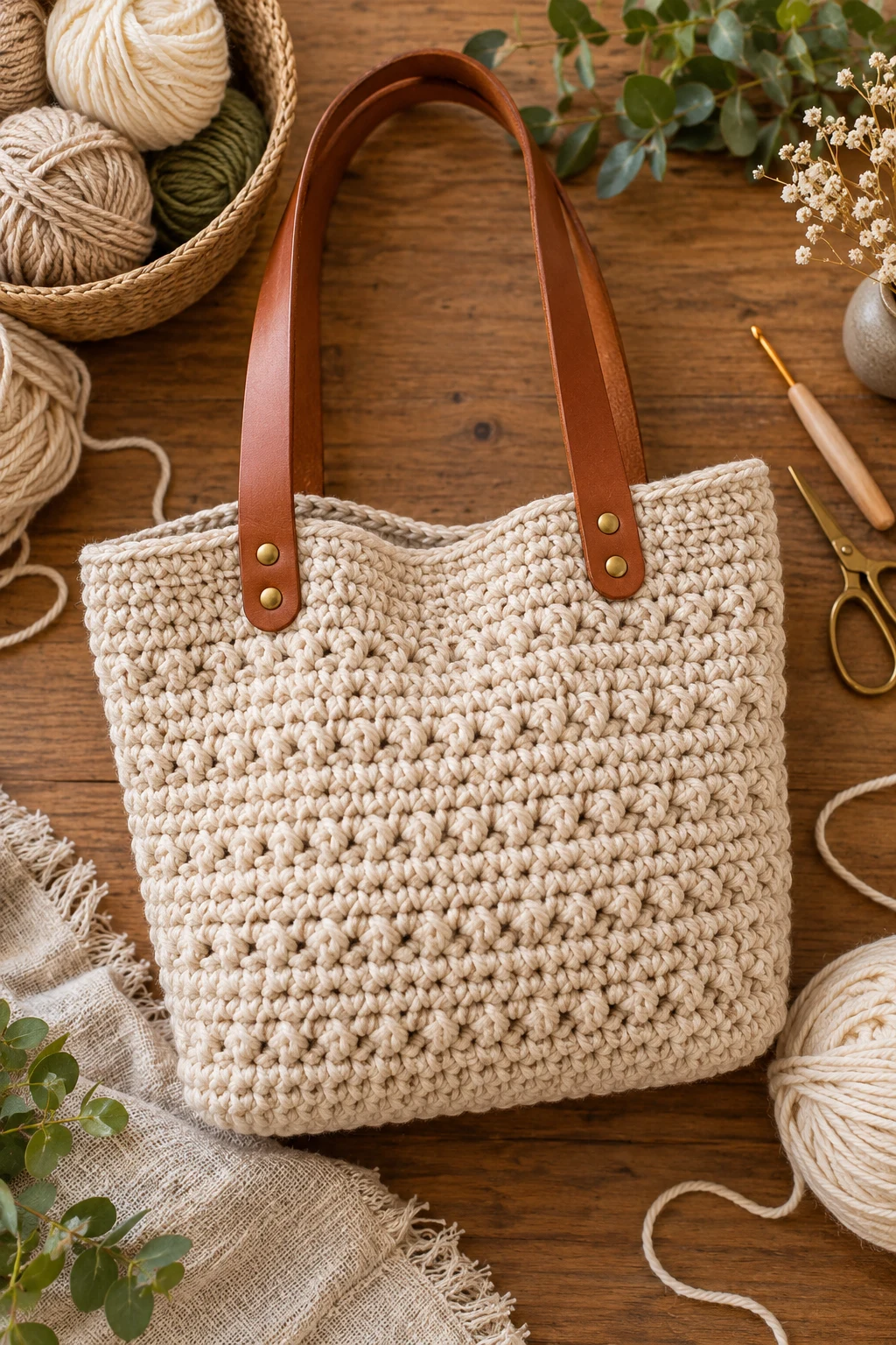 Crochet Tote With a Leather Strap — crochet bag diy style outfit