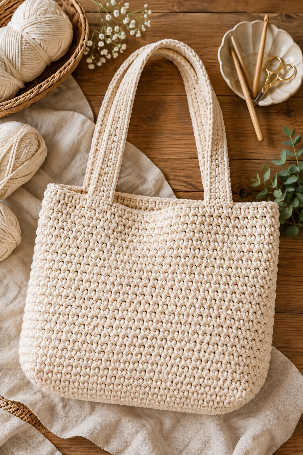 Minimalist Cream Crochet Tote — crochet bag diy style outfit
