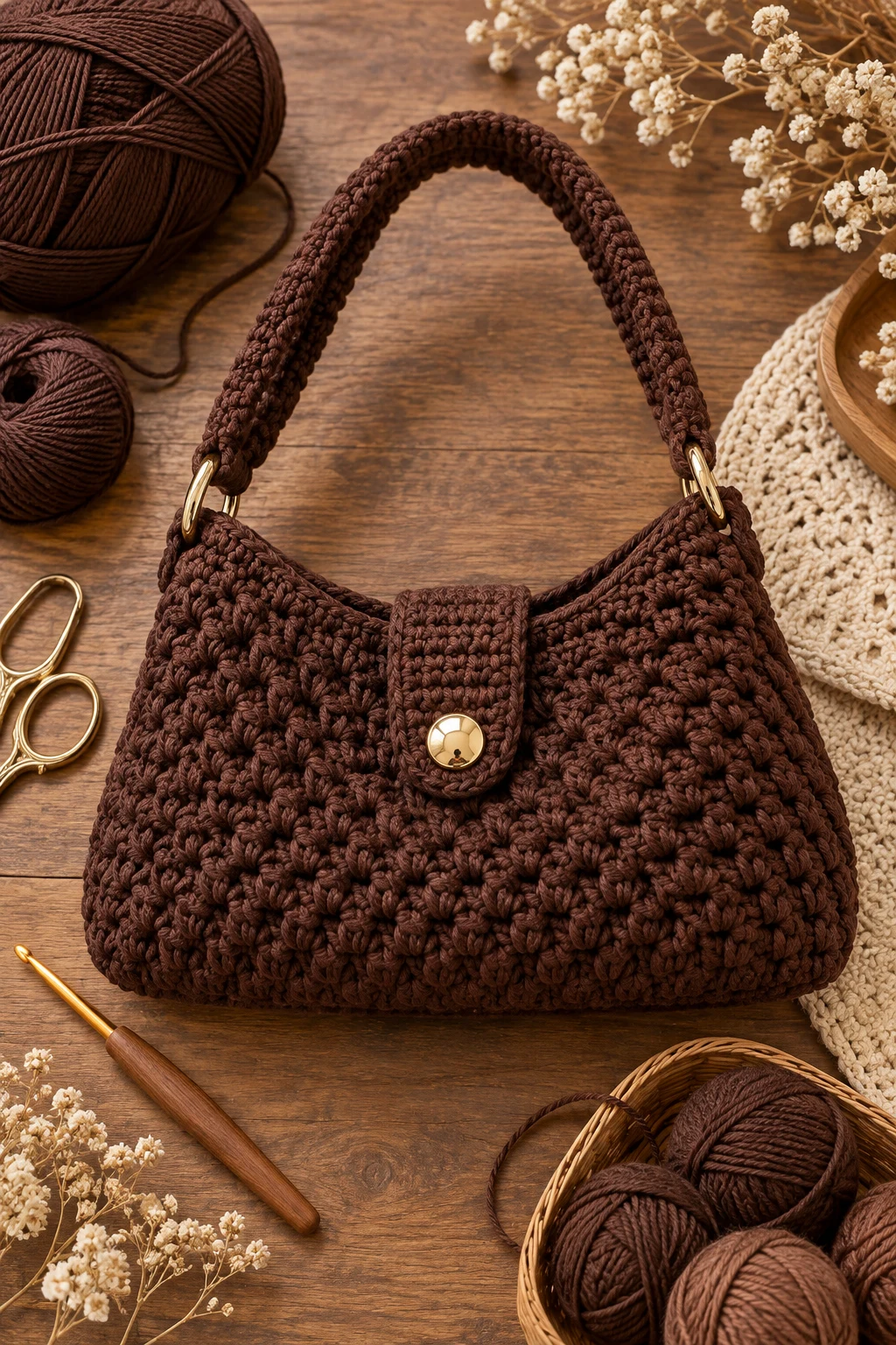 Chocolate Brown Crochet Handbag DIY — crochet bag diy style outfit