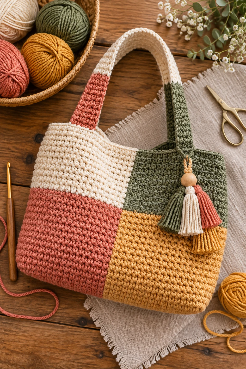 Color-Blocked Crochet Bag DIY — crochet bag diy style outfit
