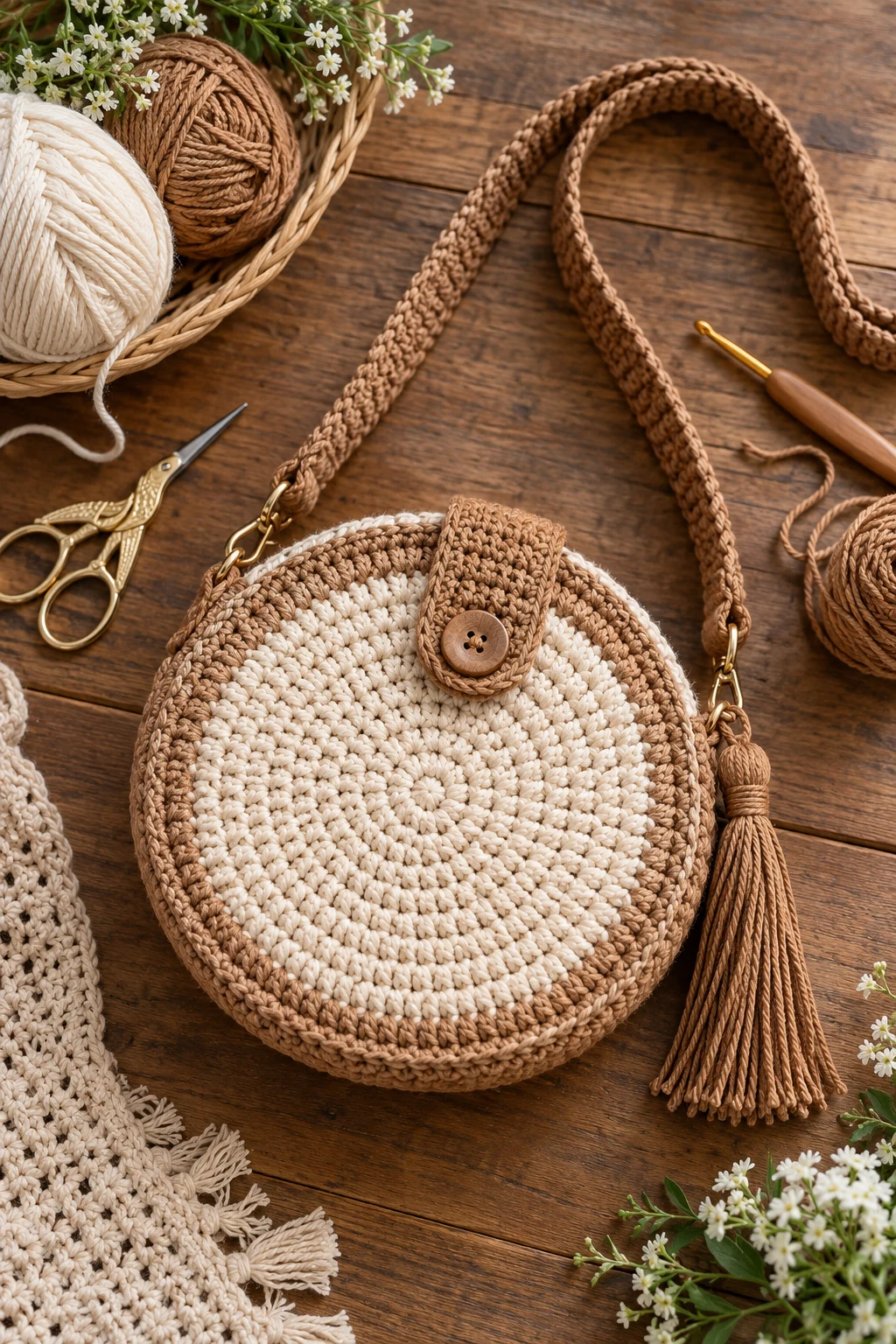 Round Shoulder Bag — crochet bag diy style outfit