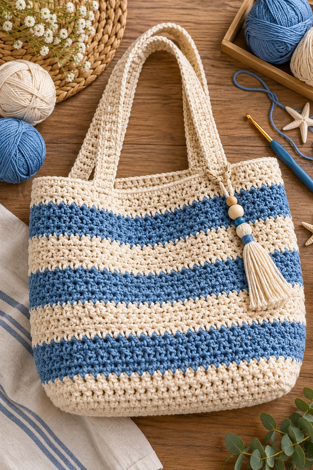 Striped Beach Crochet Bag DIY — crochet bag diy style outfit