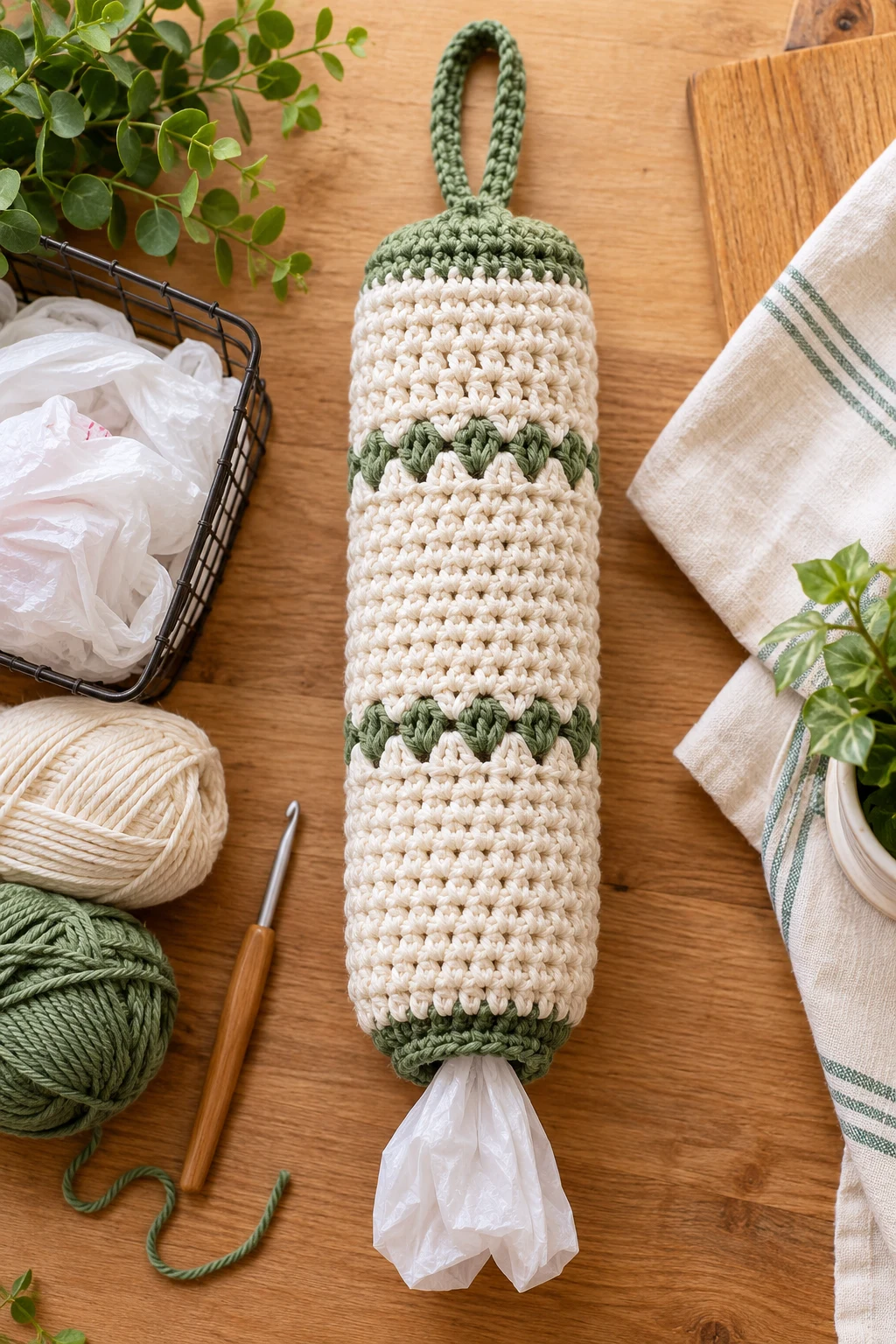 Classic Cotton Crochet Bag Holder — crochet bag holder for plastic bags style outfit