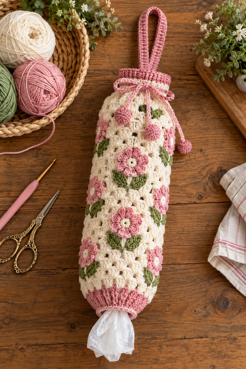 Plastic Bag Holder With a Long Hanging Loop — crochet bag holder for plastic bags style outfit