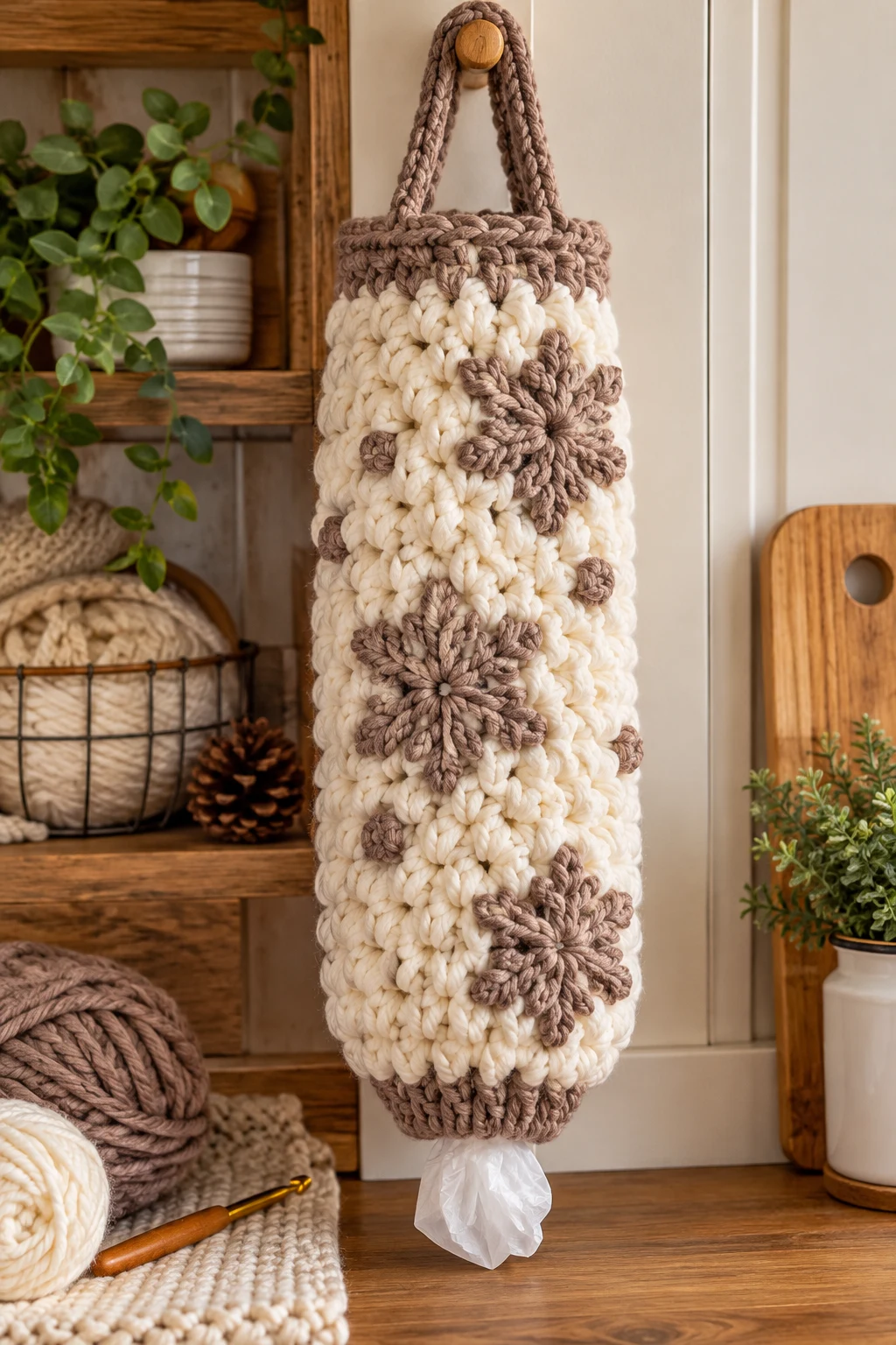 Chunky Yarn Winter Holder — crochet bag holder for plastic bags style outfit