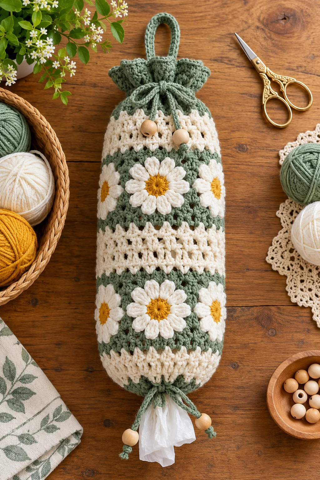 Drawstring Bottom Bag Holder — crochet bag holder for plastic bags style outfit