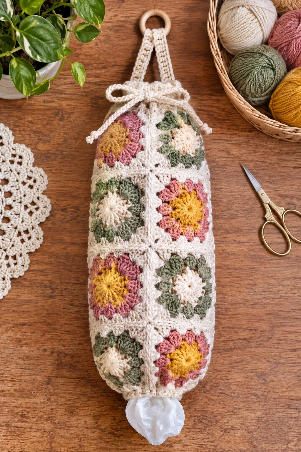 Granny Square Crochet Bag Holder — crochet bag holder for plastic bags style outfit
